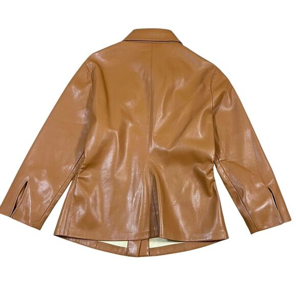 Elie Tahari Faux Leather Short Jacket Shacket Button Down Tan Camel Size XS - Picture 5 of 7